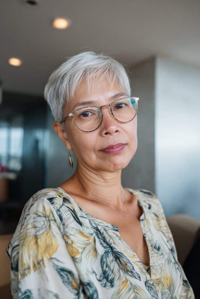 Soft feathered pixie hairstyle with side bangs