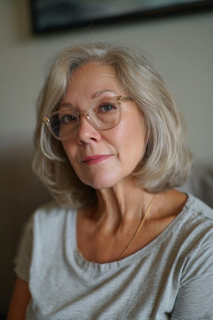 Soft layered bob hairstyle for women over 70 with glasses
