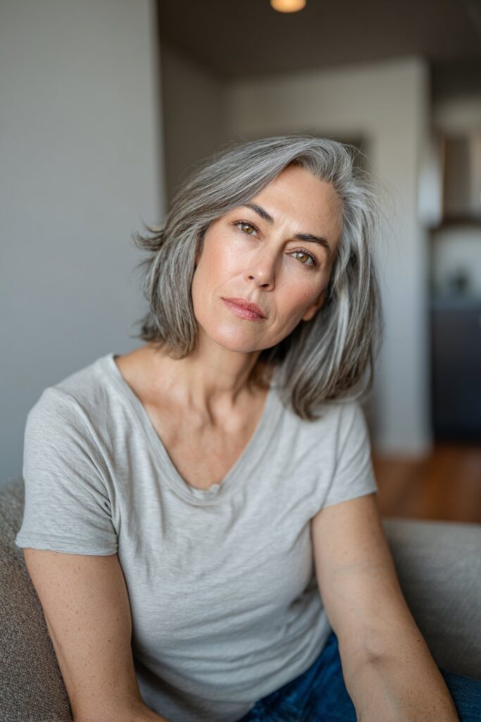Soft layered bob gray hairstyle for women over 50