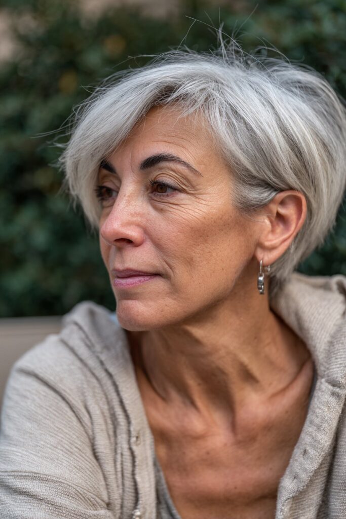 Tapered haircut with soft layers for women over 60, easy styling