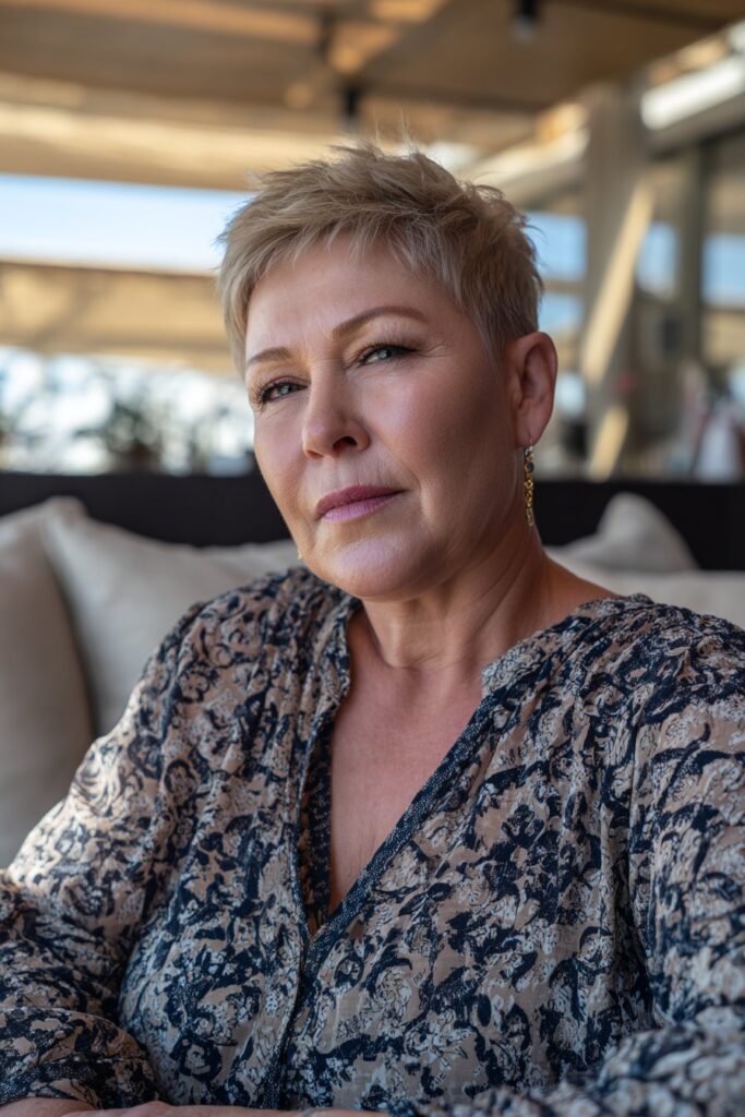 Tapered pixie haircut with crown volume