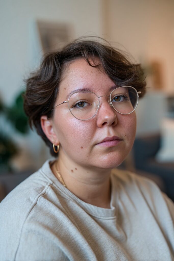 Textured crop haircut with soft waves for women.