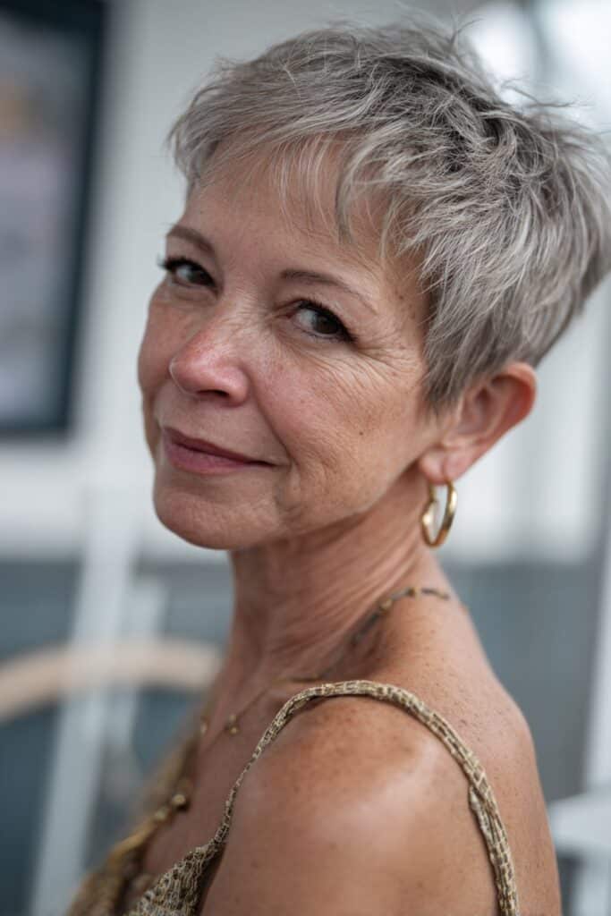 Textured pixie cut sassy hairstyle for older women