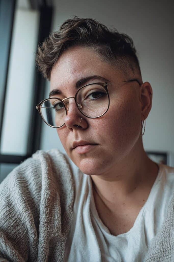 Textured pixie undercut hairstyle for women.