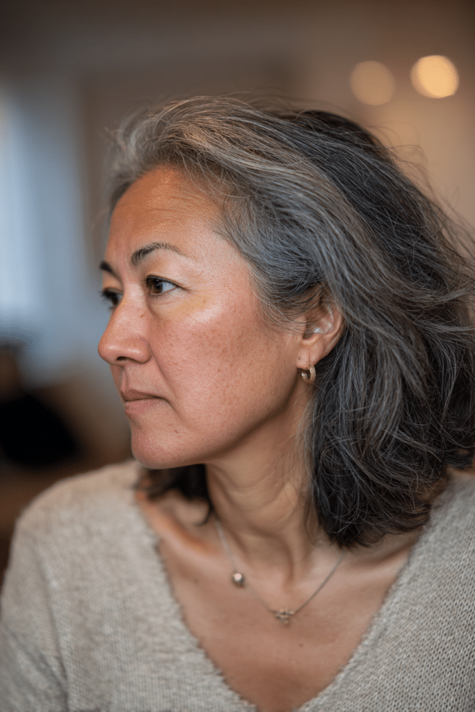 Textured gray shag haircut for women over 50