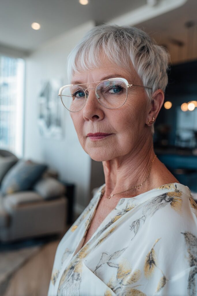 Textured short pixie hairstyle with subtle layers