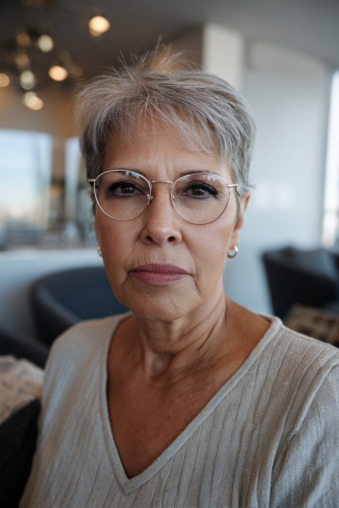 Textured short pixie hairstyle with subtle layers