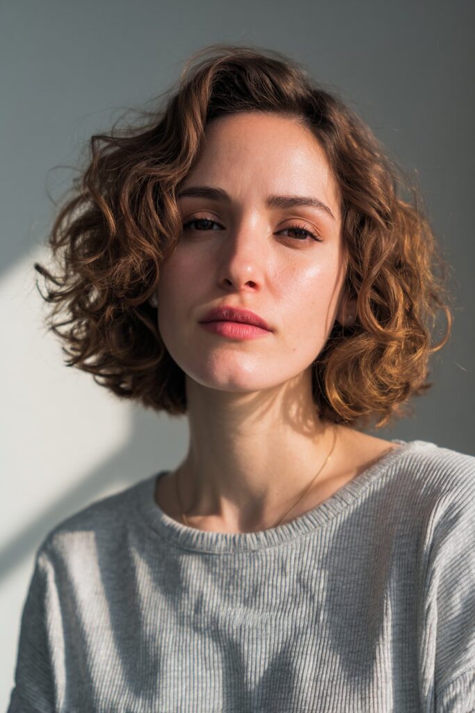 Textured shoulder-length haircut for curly hair