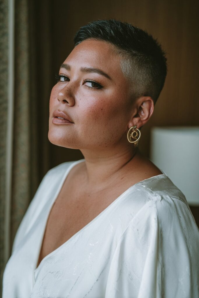 Undercut pixie haircut with clean edges for women