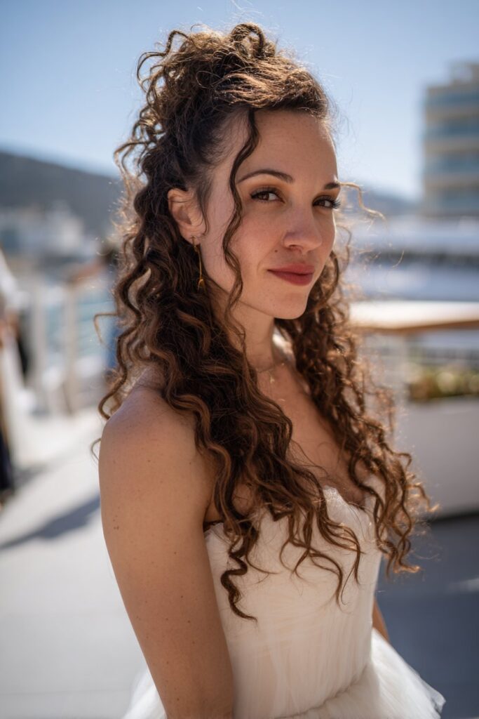 15 Stunning Messy Curly Updo Hairstyles for Weddings 4 Voluminous curly bun with face-framing curls