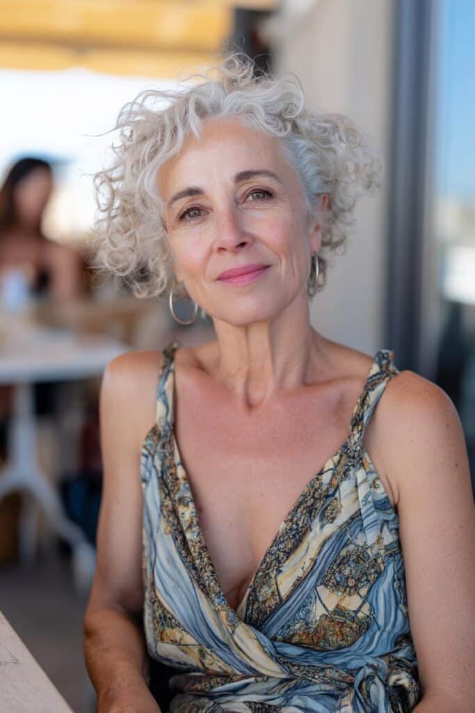 Curly pixie haircut for women over 60, wash and go hairstyle