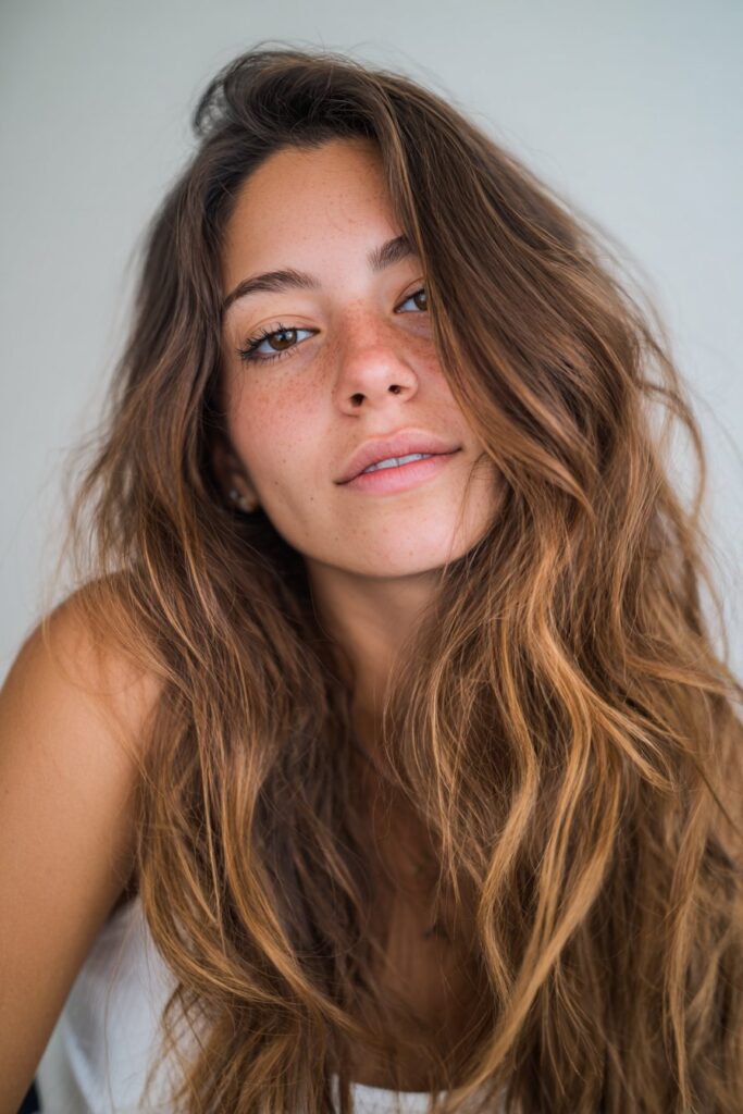 Copper red hair color for bold hazel eye enhancement