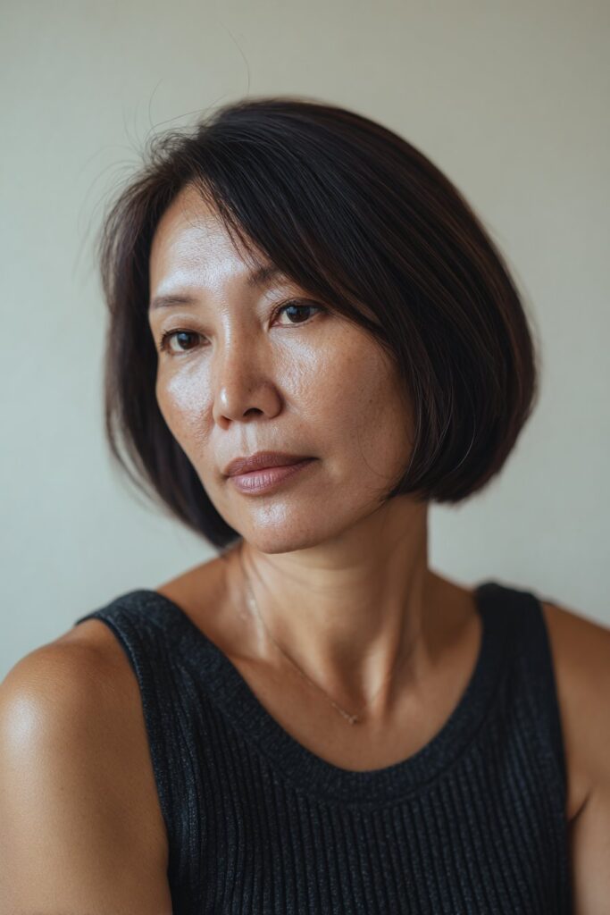 Blunt bob with soft fringe hairstyle for women over 40