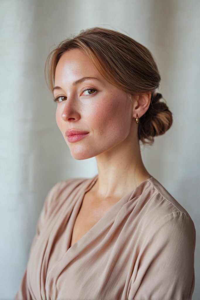 Blush pink wig styled for updo