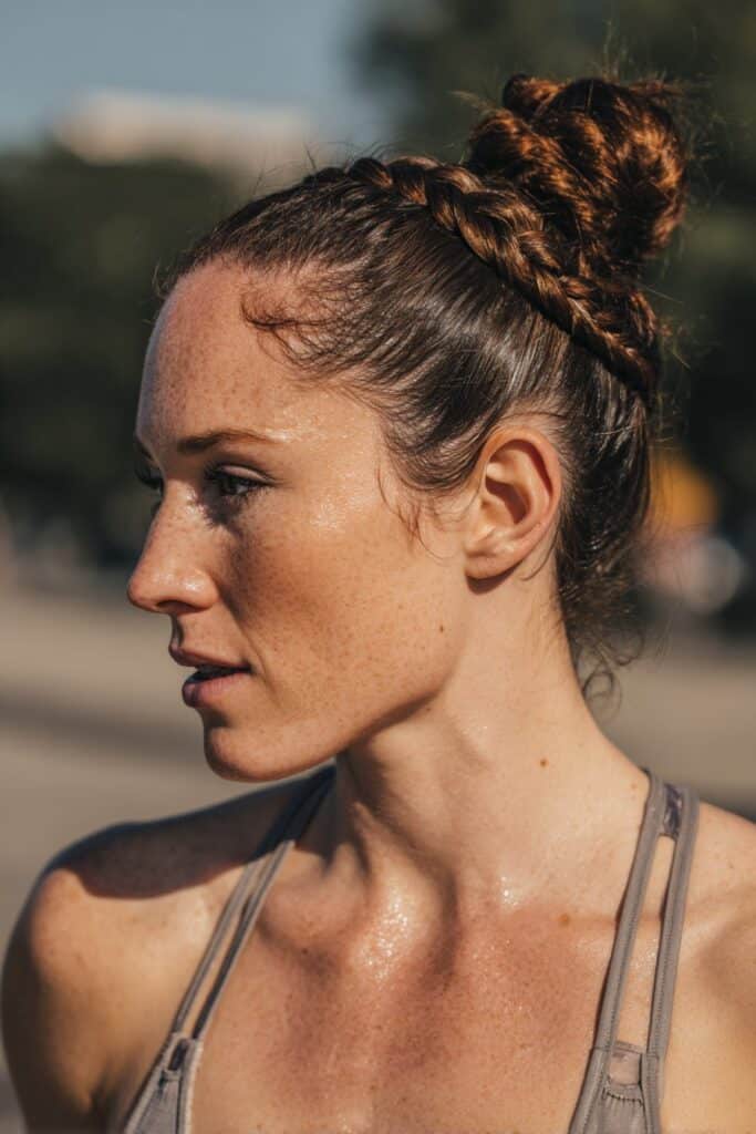 Braided bun running hairstyle for long hair