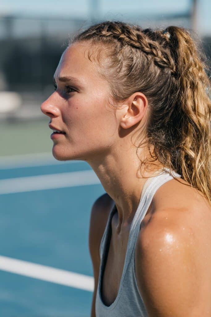 Braided high ponytail tennis hairstyle for long hair