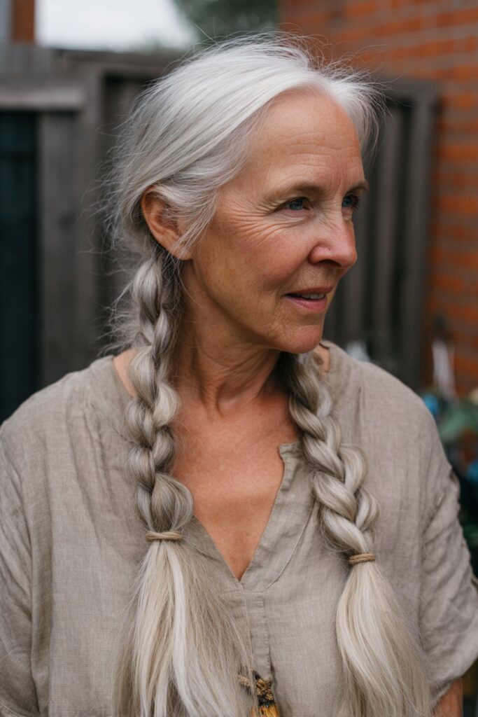 Bubble braid easy hairstyle for older women with long hair