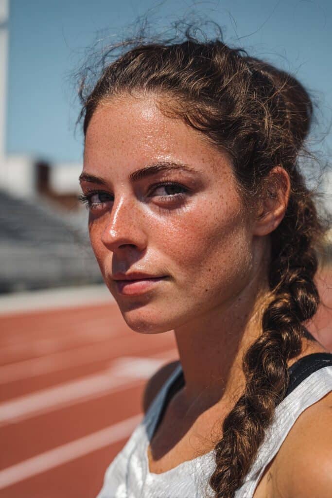 Bubble ponytail track day hairstyle for long hair