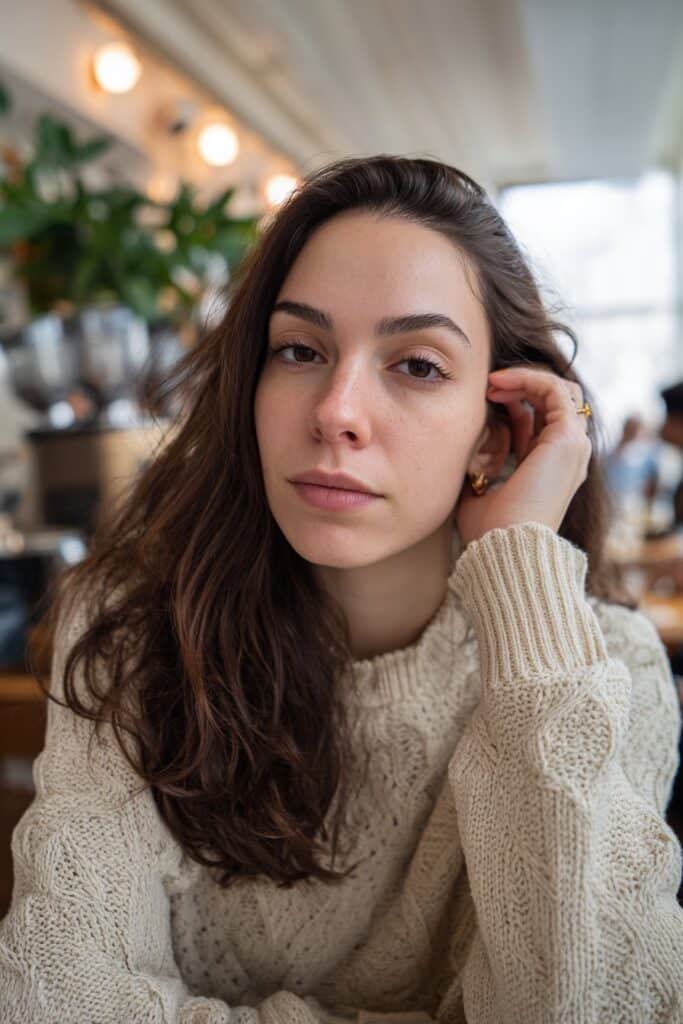 Cafe americano brunette hair color with natural depth