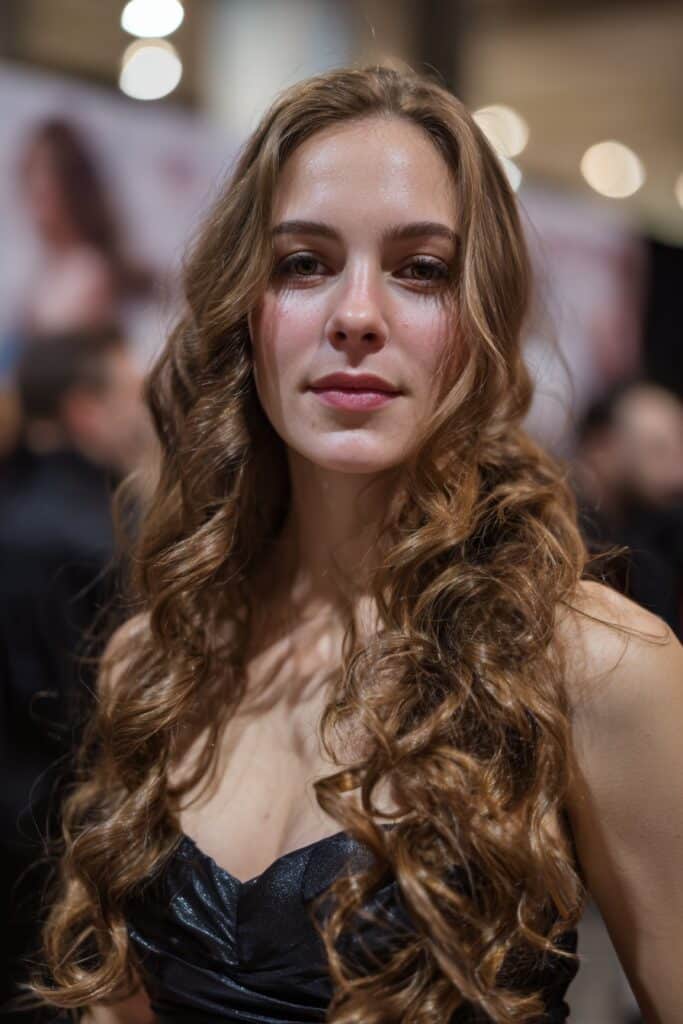 Cascading curls with volumizing crown for long fine hair prom