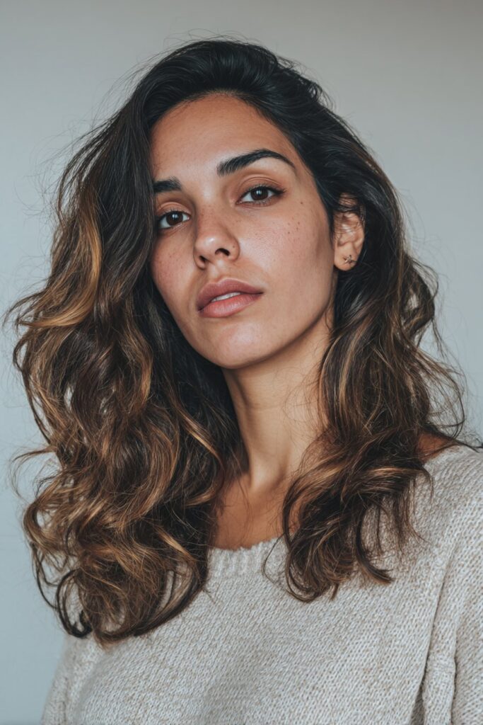 Champagne tiger eye balayage for a brightening effect