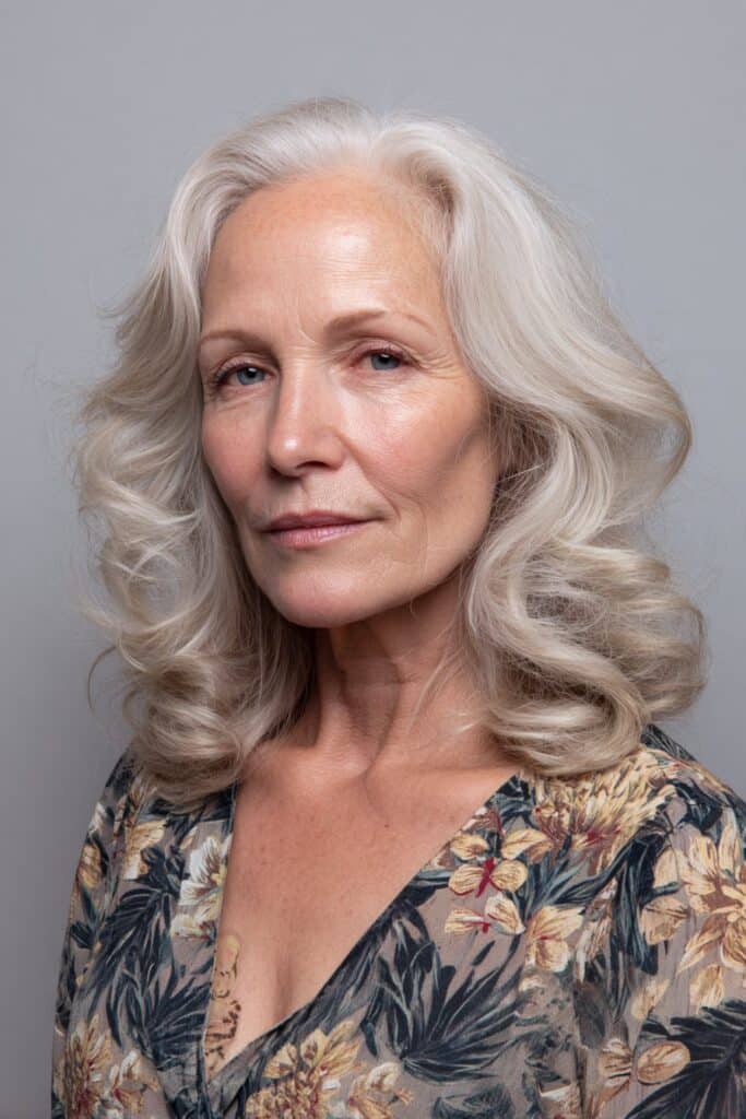 Classic blowout easy hairstyle for older women with long hair