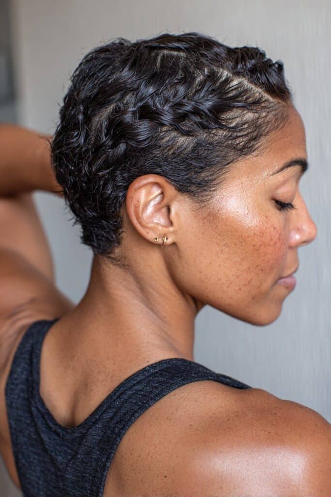 Clipped twist back gym hairstyle for short hair