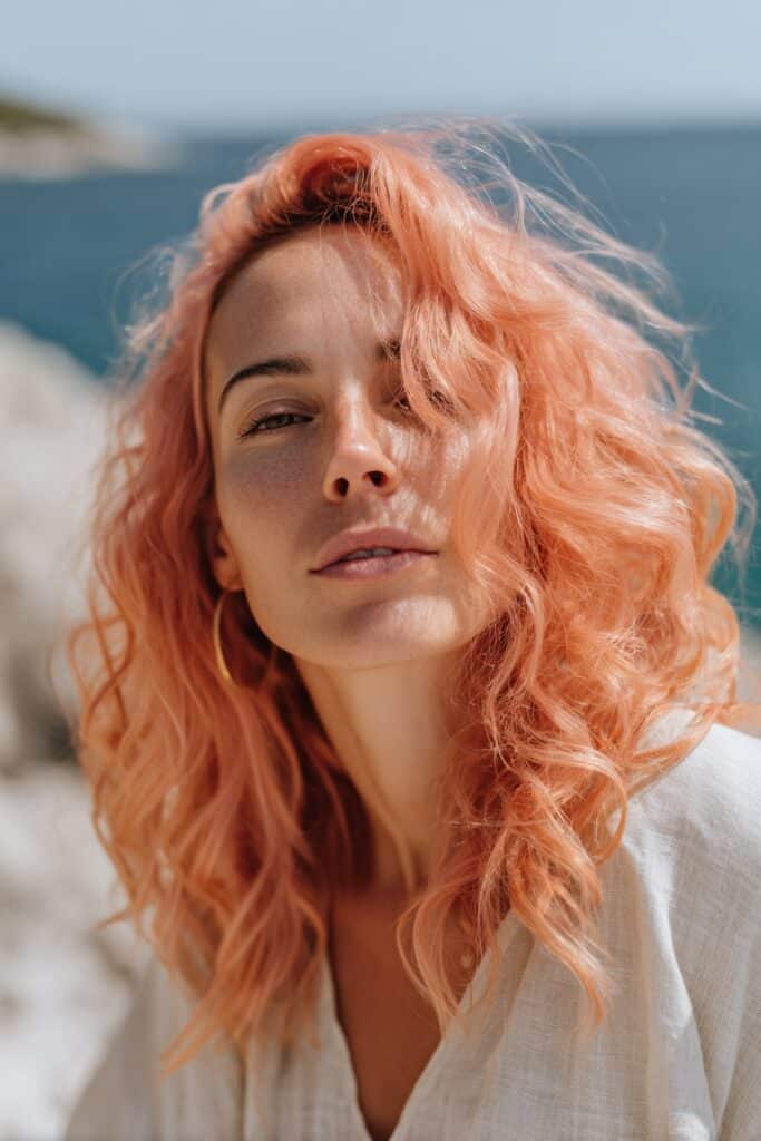 Coral pink beach wave wig hairstyle