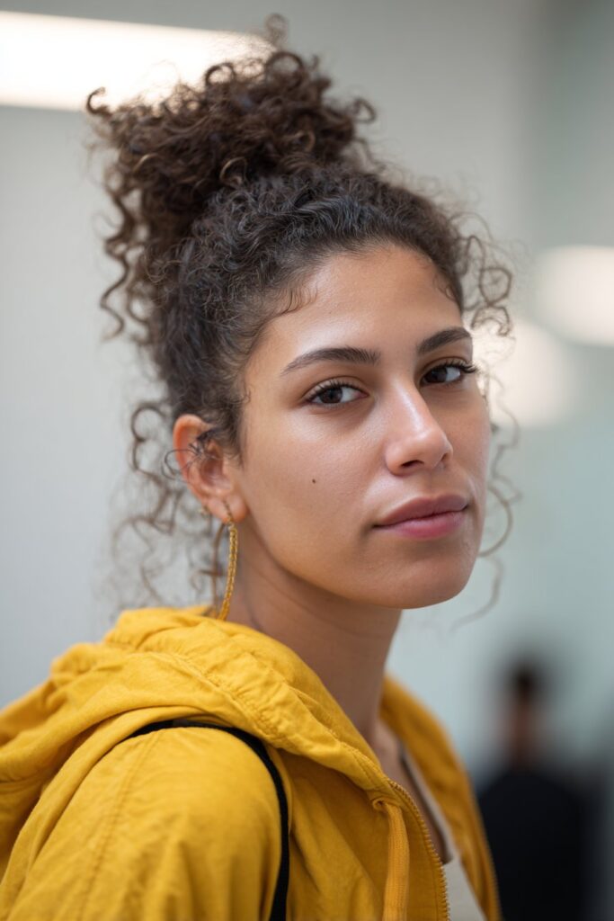 Curly pineapple updo hairstyle idea you love