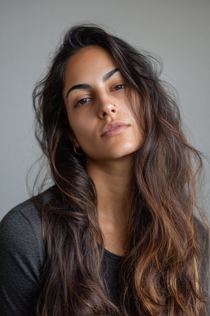 Deep mocha tiger eye hair with subtle gold streaks