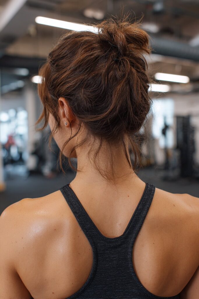 Double banded hold gym hairstyle for short hair