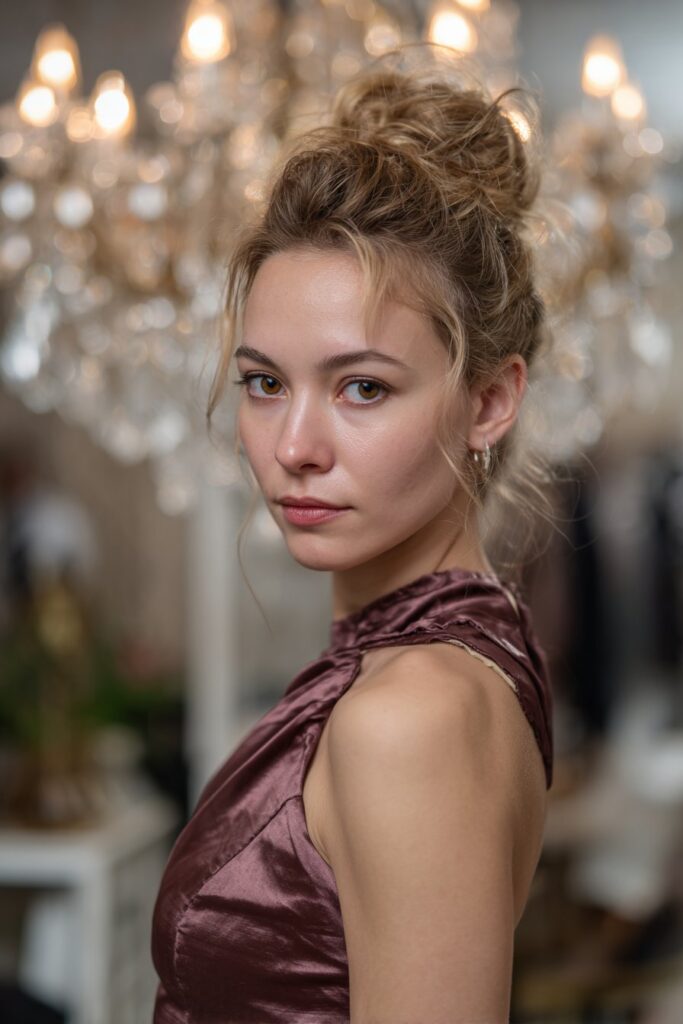 Elegant French twist with textured finish for fine hair prom updo