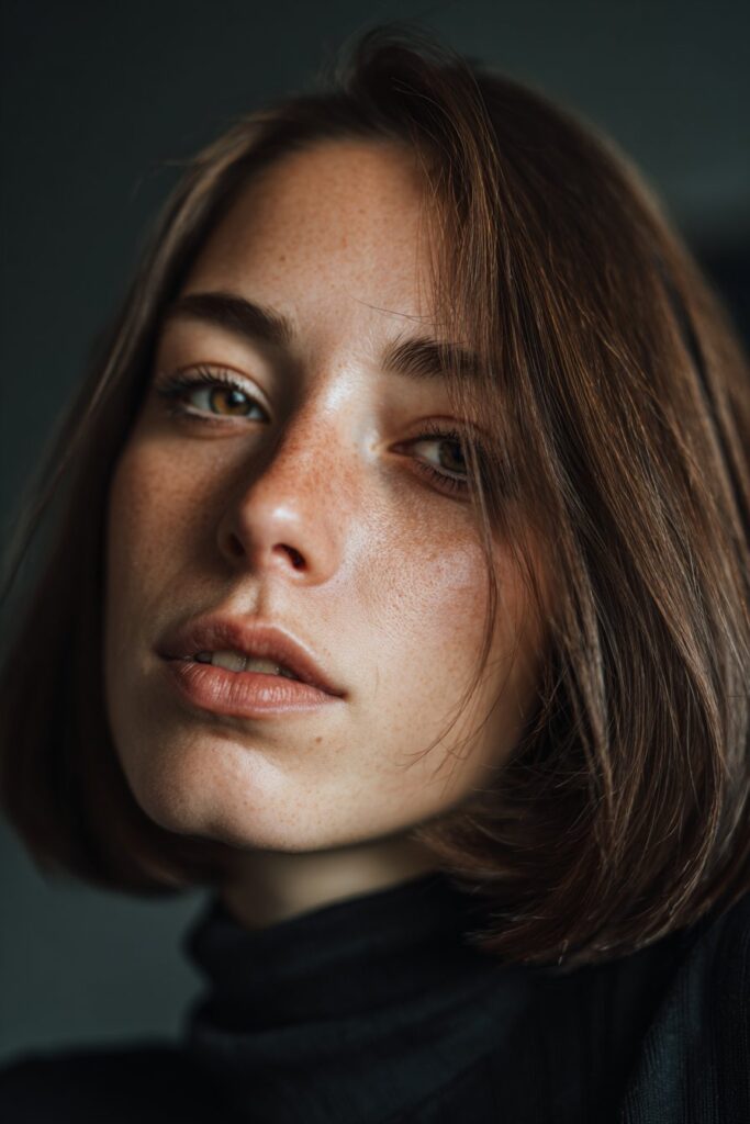 Espresso brunette hair color for striking hazel eye definition