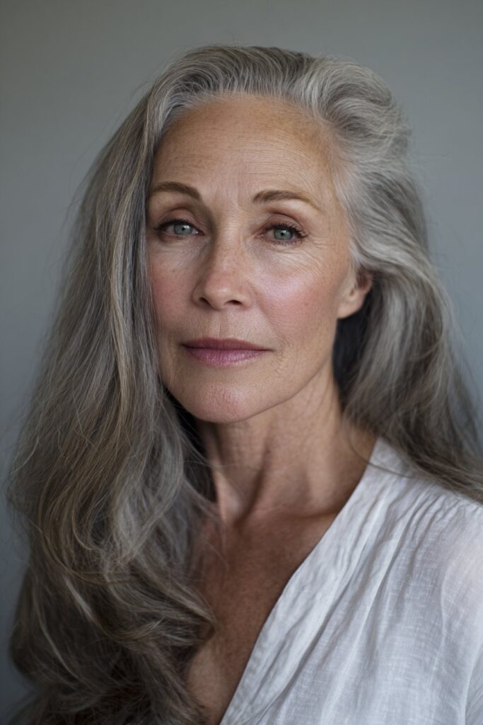 Face-framing layers easy hairstyle for older women with long hair