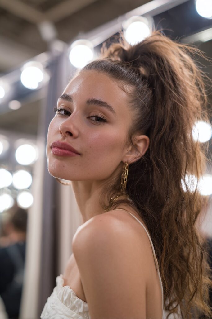 Half-up bubble ponytail with height for fine hair prom hairstyle