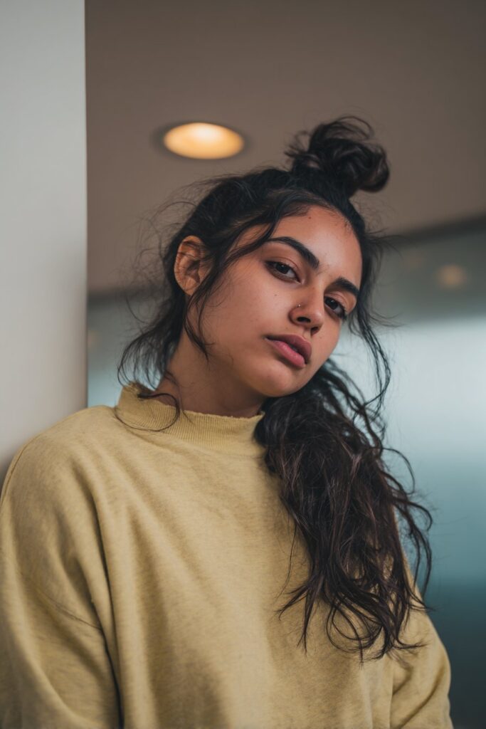 Half-up topknot hairstyle idea you love