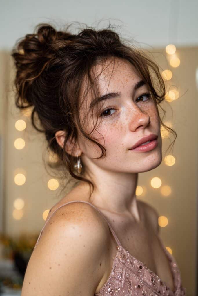 Elegant low chignon formal prom updo with timeless style