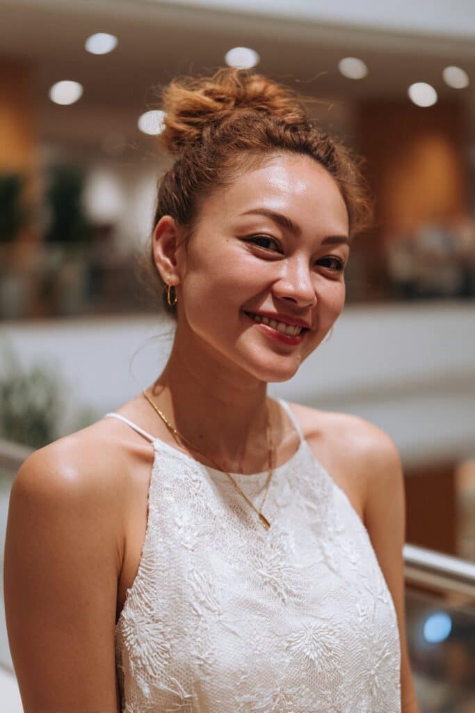 Half-up twisted crown engagement hairstyle for short hair