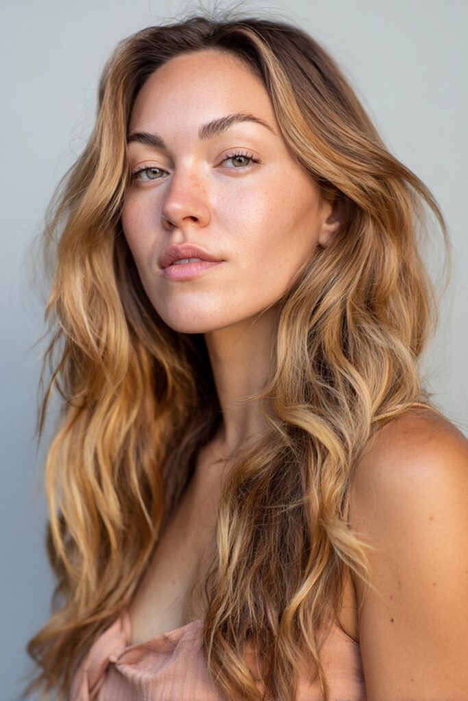 Honey blonde highlights that make hazel eyes pop