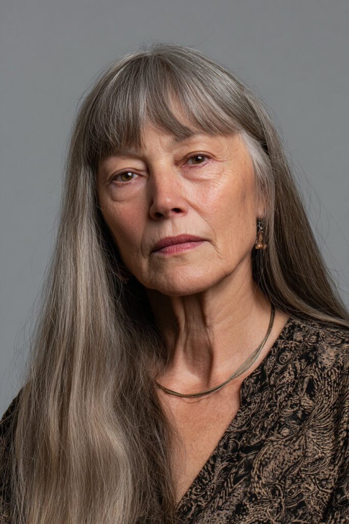 Long straight hair with blunt ends easy hairstyle for older women