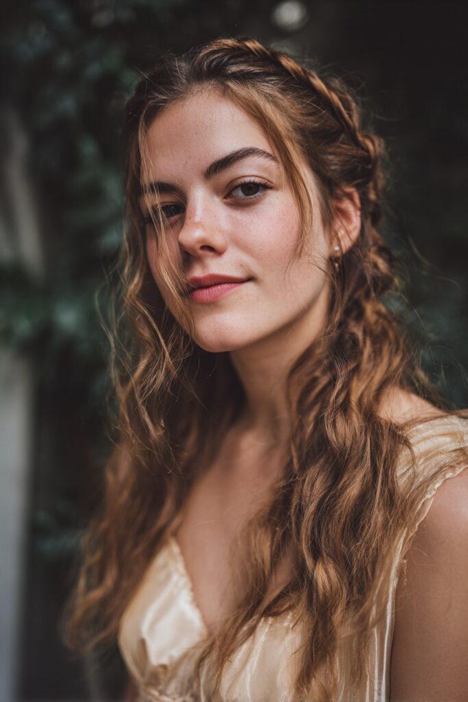 Loose half-up hairstyle with braided detail for prom