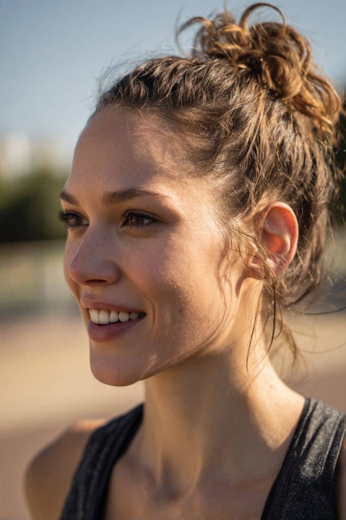 Messy bun running hairstyle for long hair