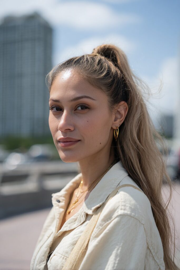 Messy high ponytail hairstyle idea you love