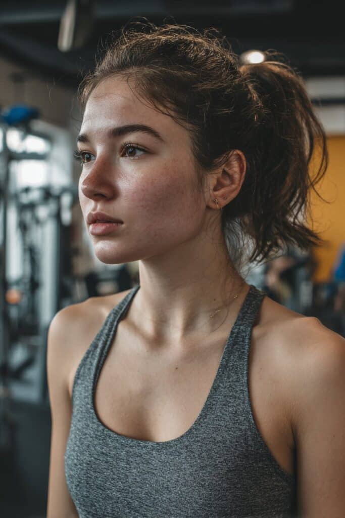 Modern low ponytail gym hairstyle for short hair