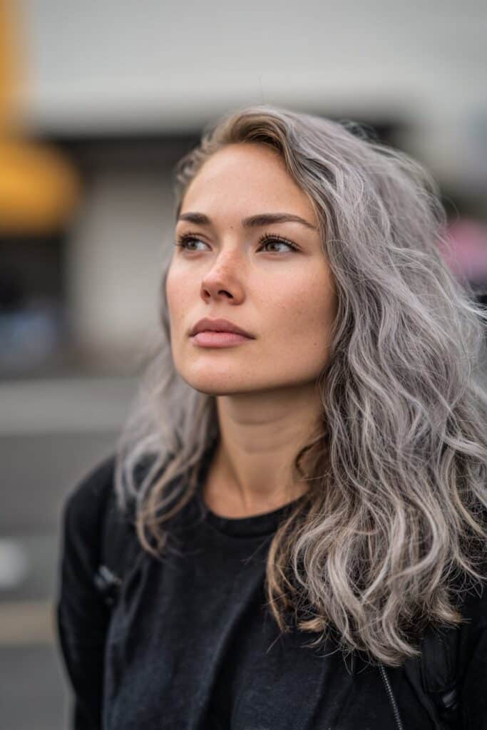 Natural-looking mocha lowlights for gray hair