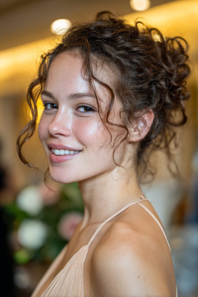 Naturally curly updo for prom with textured hair