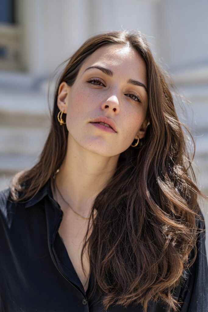 Off-black espresso brunette hair color with rich depth