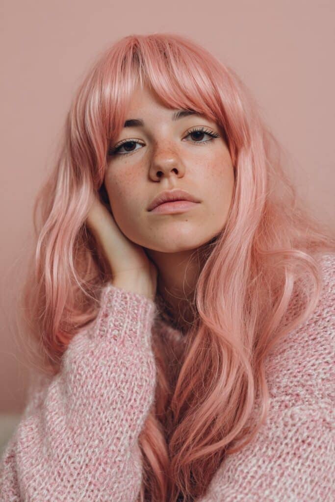 Platinum pink straight wig with shine