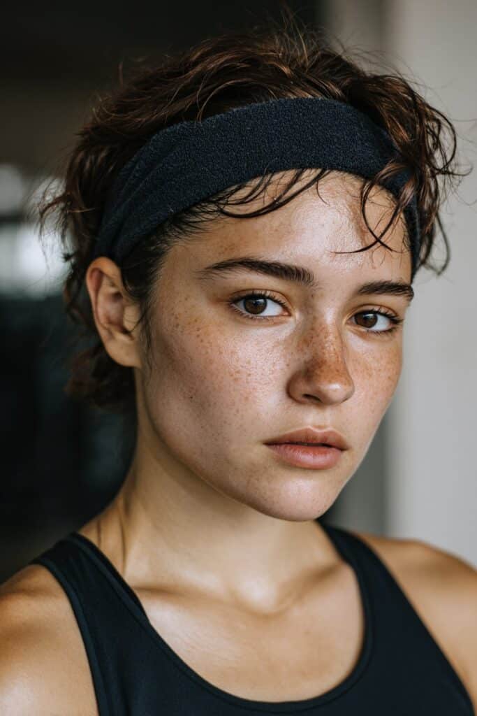 Pixie headband pushback gym hairstyle for short hair