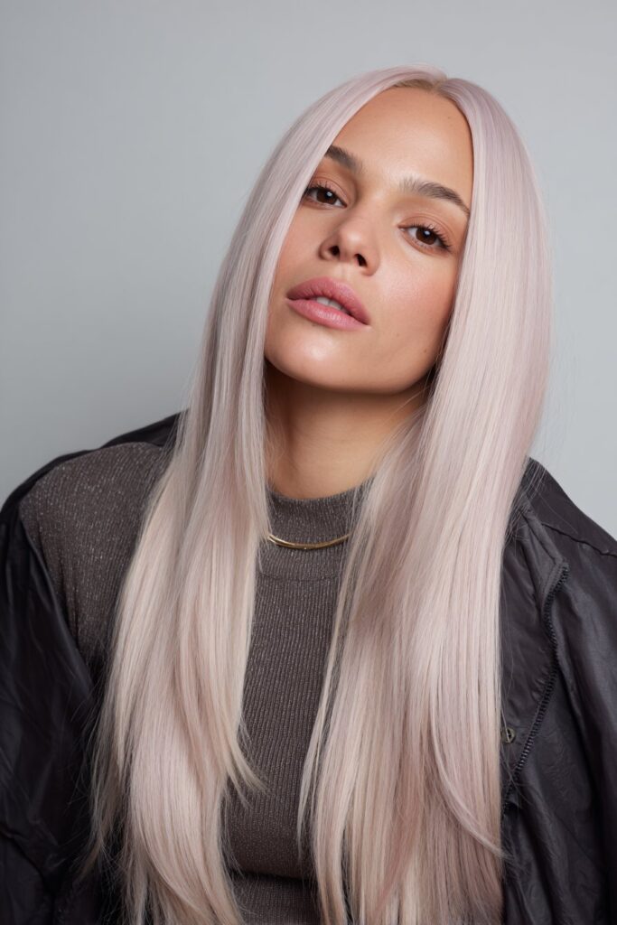 Platinum pink straight wig with shine